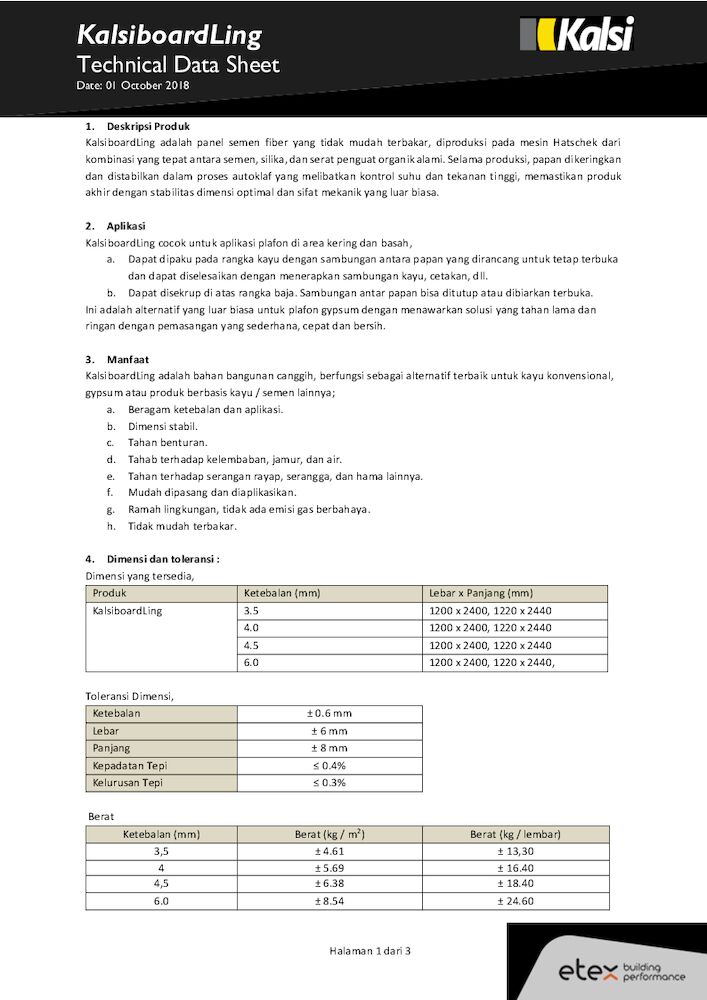 KalsiBoard Ling Technical Data Sheet