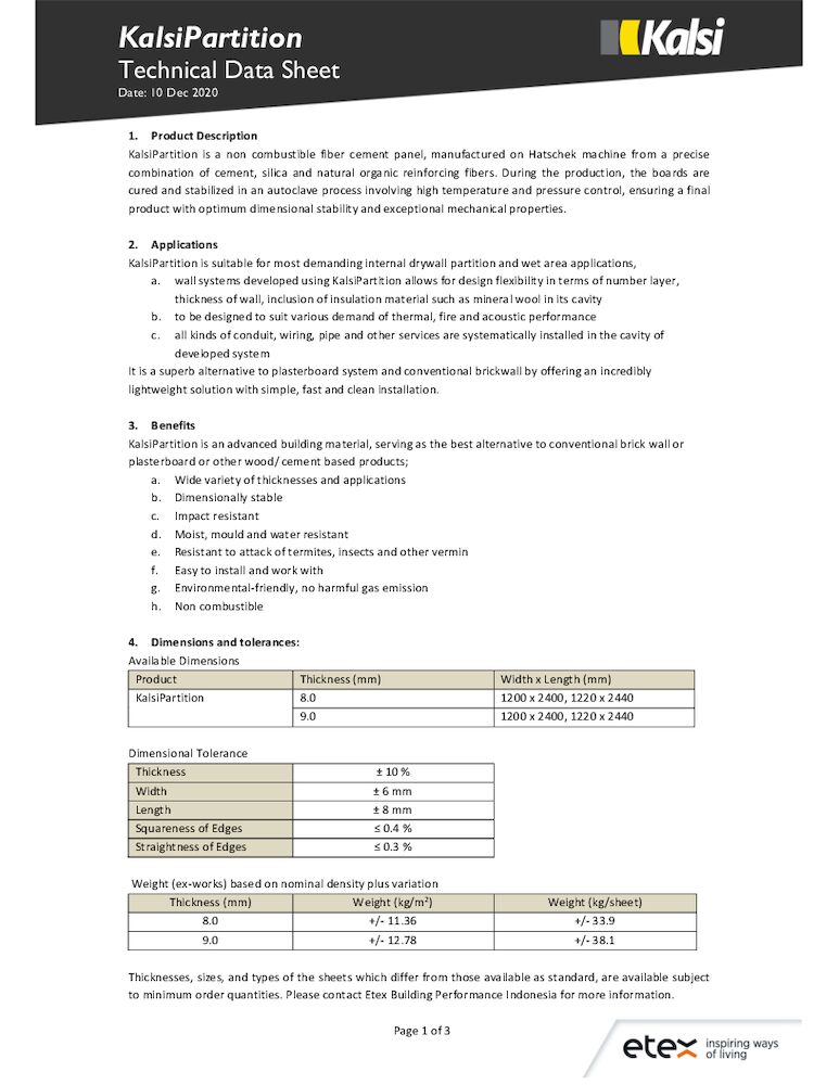 KalsiPartition Technical Data Sheet